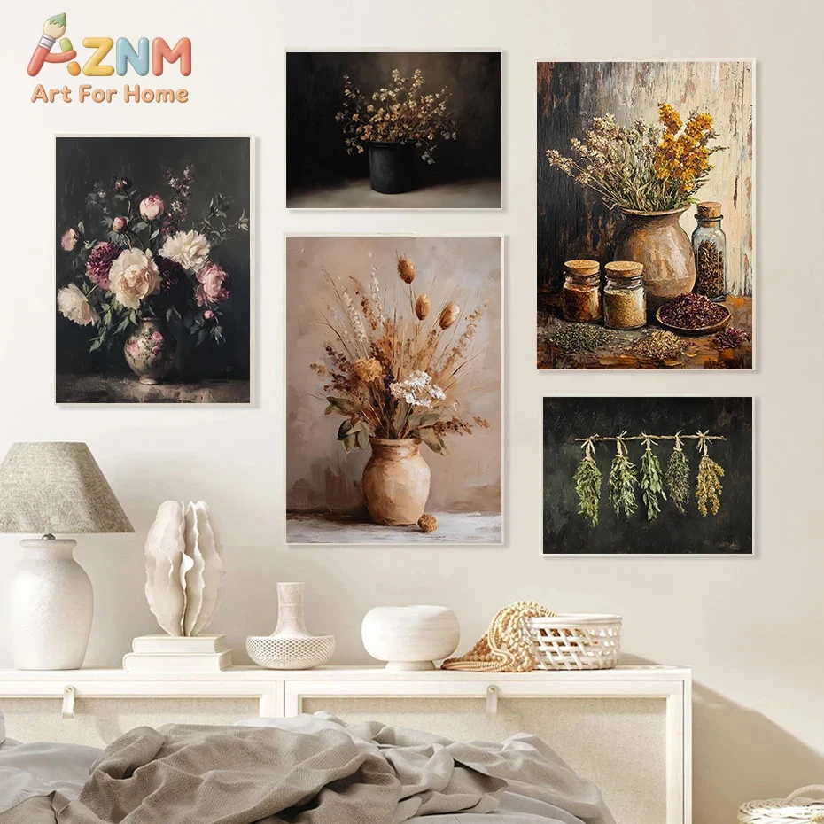 AZNM 빈티지 드라이 플라워 허브 캔버스 프린트, 액 - Dried Herbs 리뷰 및 가격